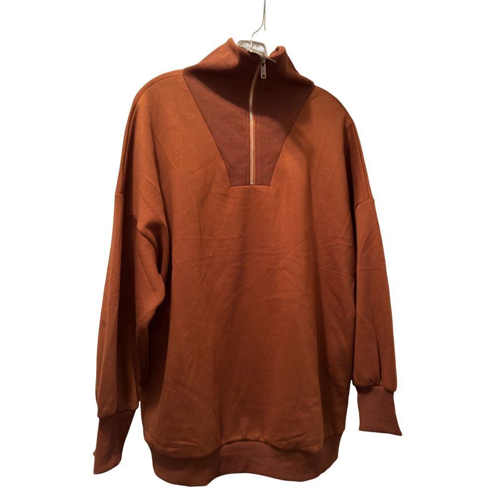 NWT Zeagoo Women's 1/4 Zip Front Pullover Fleece Lined Sweater Brown Size L